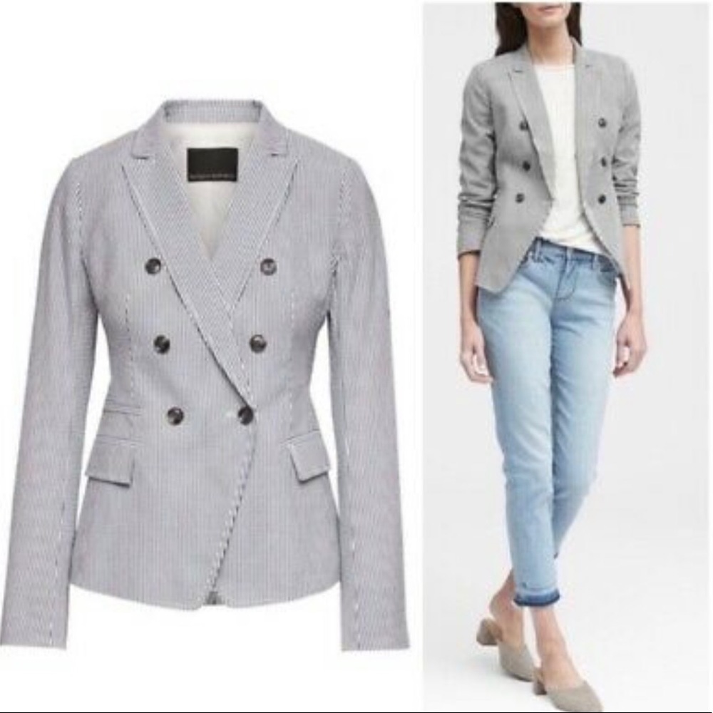 Banana Republic Seersucker Double Breasted Blazer